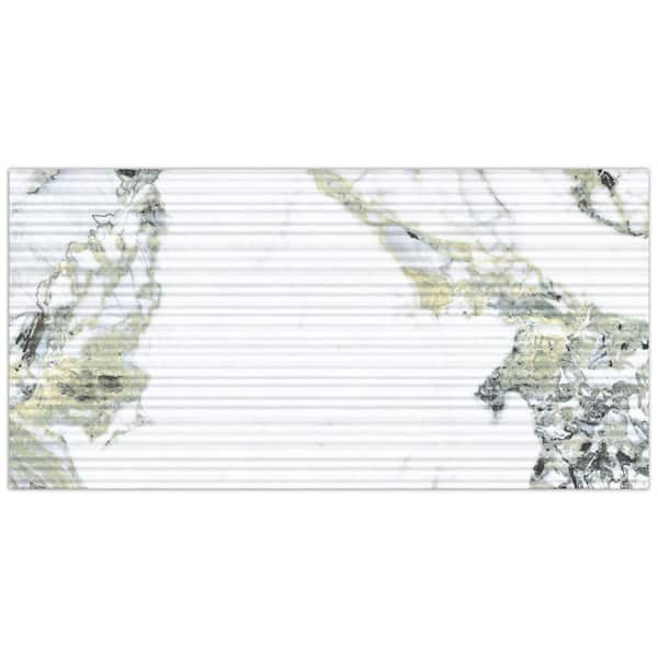 Merola Tile Touche Pleated Deco Jade 6 in. x 8 in. Porcelain Floor and Wall Take Home Tile Sample