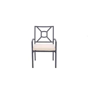 San Marino Black Aluminum Outdoor Armchair Dining Chair with Cream Cushion (2-Pack)