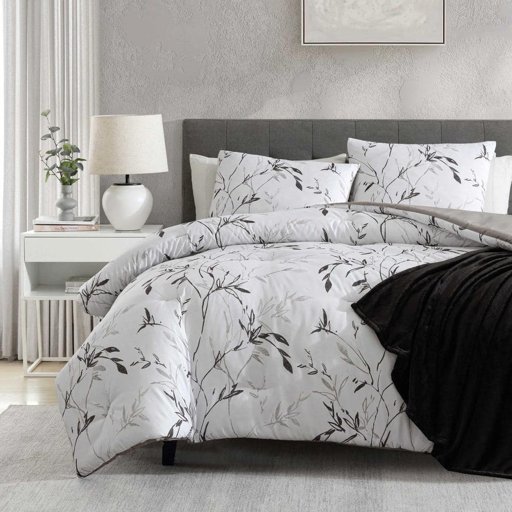 Twin Gray and White Microfiber Reversible Bedspread Set