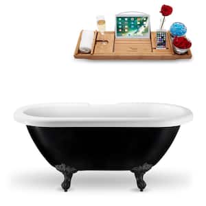 59 in. Acrylic Clawfoot Non-Whirlpool Bathtub in Glossy Black with Polished Gold Drain And Matte Black Clawfeet