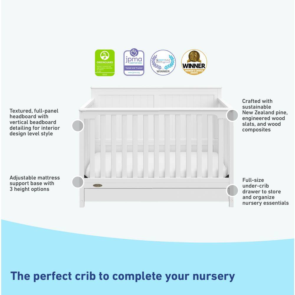 White 5-in-1 Convertible Crib with Storage Drawer