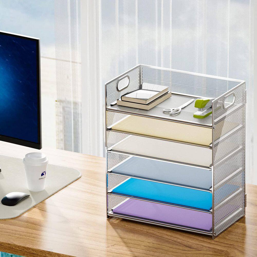 13.5 in. x 12.6 in. 6 Tier Paper Organizer Letter Tray Mesh Desk File ...