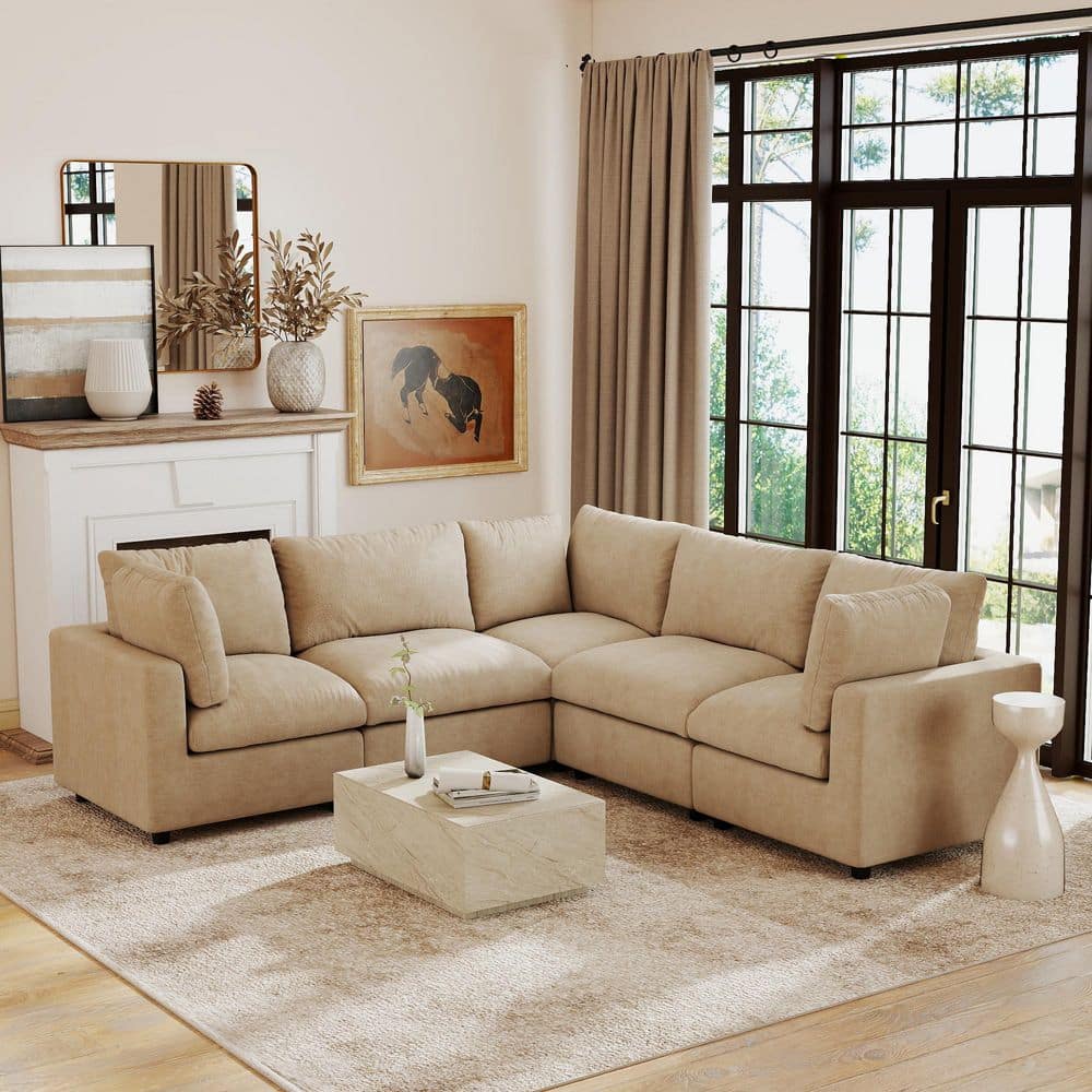 5-Piece Brown Modular Sectional Sofa Chenille Free Combination Living Room Set with Removable Covers price history on PriceWatchPro