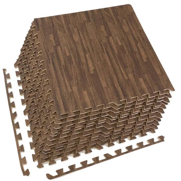 Dark Wood - Grain - Brown Residential 24 x 24 in. Interlocking Foam Carpet Mat Square (48 sq. ft.)