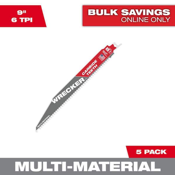Milwaukee 9 in. 6 TPI WRECKER Carbide Teeth Multi-Material Cutting SAWZALL Reciprocating Saw Blades (5-Pack)