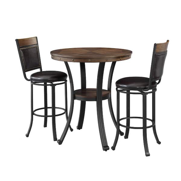 Terran 3-Piece Round Umber Brown Wood Top Pub Height Dining Room Set Seats-2