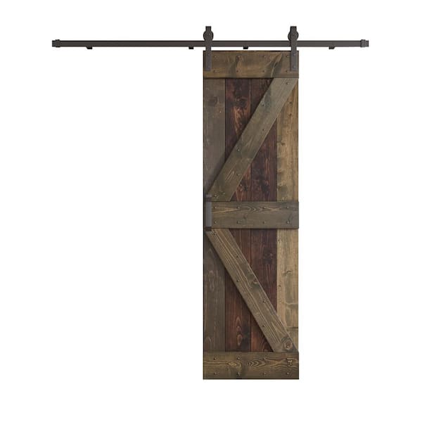 COAST SEQUOIA INC K Series 24 in. x 84 in. Kona Coffee/Smoky Gray Knotty Pine Wood Sliding Barn Door with Hardware Kit