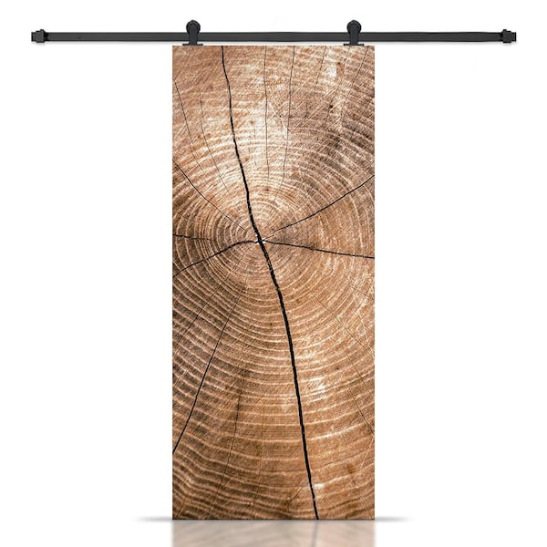 CALHOME 30 in. x 80 in. Black Painted Composite MDF Paneled Interior Sliding Barn Door with Hardware Kit