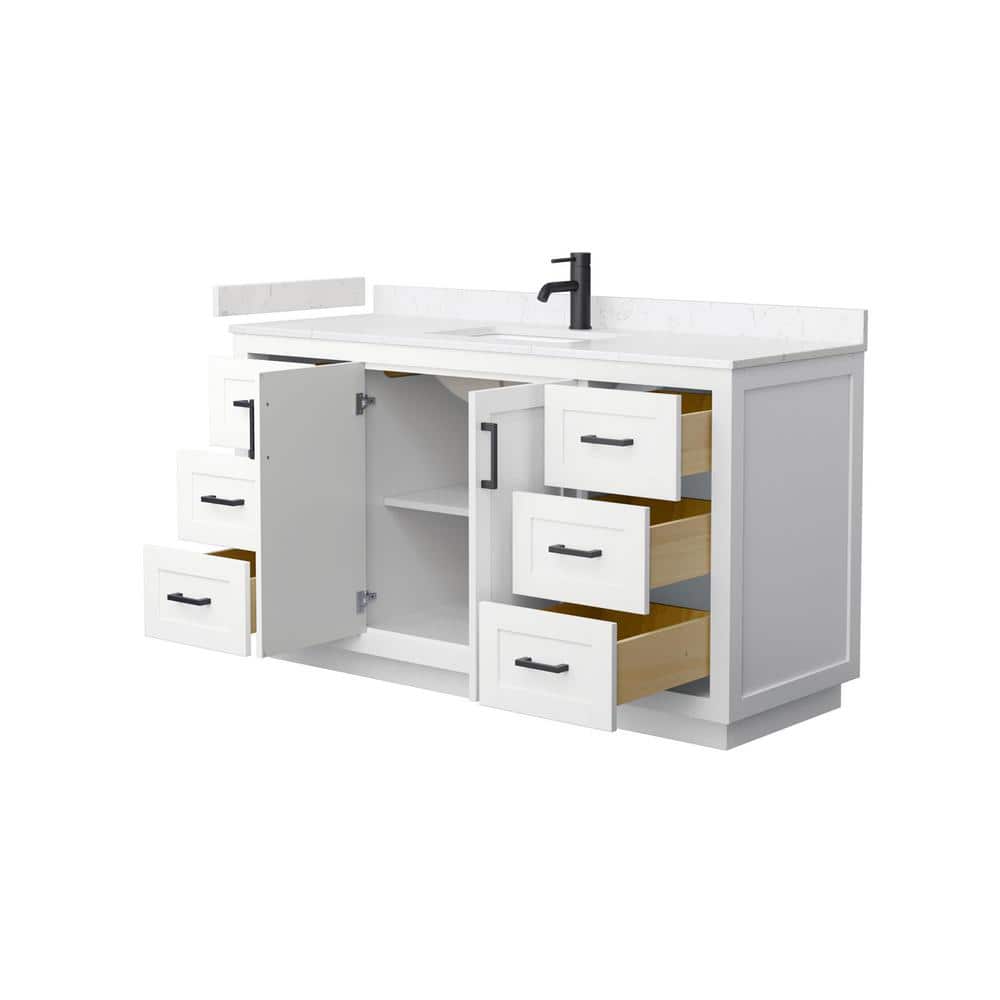 Miranda 60" White Freestanding Single Vanity with Carrara Cultured Marble Top