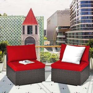 Wicker Patio Outdoor Armless Sofa Sectional with Red Cushion