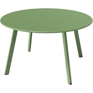Sage Green Round Steel Patio Outdoor End Table, Weather Resistant Large Outside Side Table for Garden Balcony Yard
