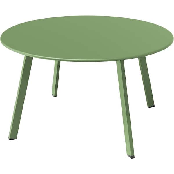 Yangming Sage Green Round Steel Patio Outdoor End Table, Weather Resistant Large Outside Side Table for Garden Balcony Yard