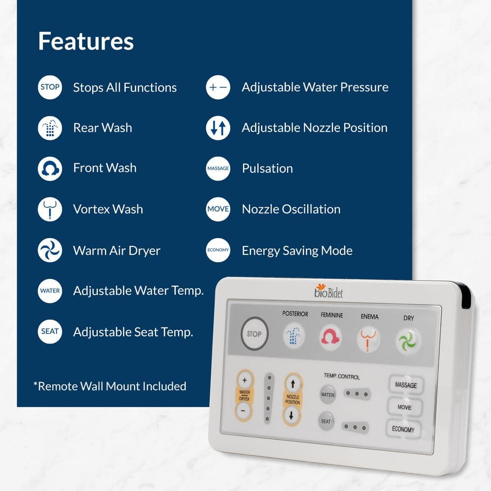White Heated Electric Bidet Toilet Seat with Remote Control