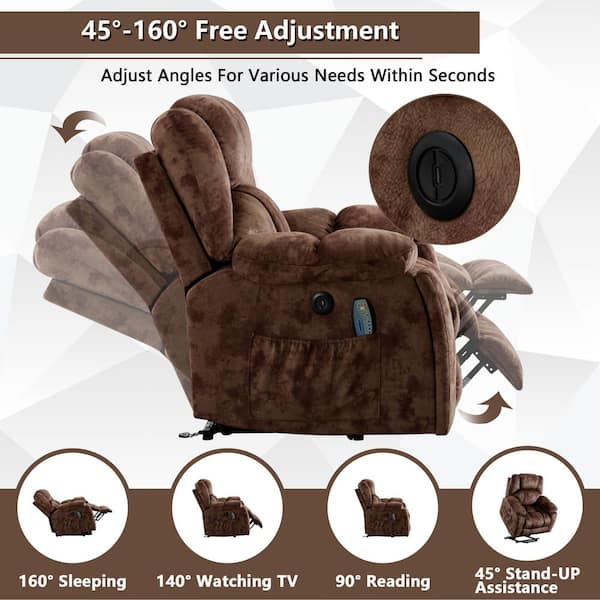 40.6 in. W Brown Short Plush Power Lift Recliner Overstuffed Chair with Massage and Heating