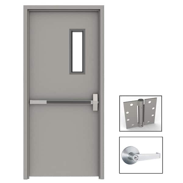L.I.F Industries 36 in. x 84 in. Gray Flush Exit with 5x20 VL Left-Hand Fireproof Steel Prehung Commercial Door with Welded Frame