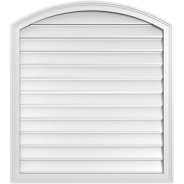 Ekena Millwork 34 in. x 36 in. Arch Top Surface Mount PVC Gable Vent: Decorative with Brickmould Frame