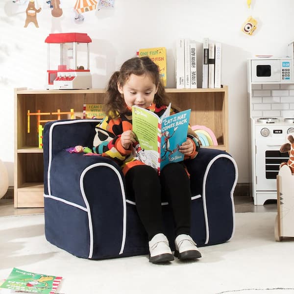 Navy Velvet Fabric Kids Sofa Toddler Foam Filled Armchair Baby Perfect Gift