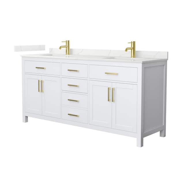 Beckett 72 in. Double Freestanding White Bath Vanity with Giotto Quartz Top (Assembled)