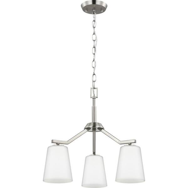 Progress Lighting Vertex Collection 3-Light Brushed Nickel Etched White Contemporary Convertible Chandelier