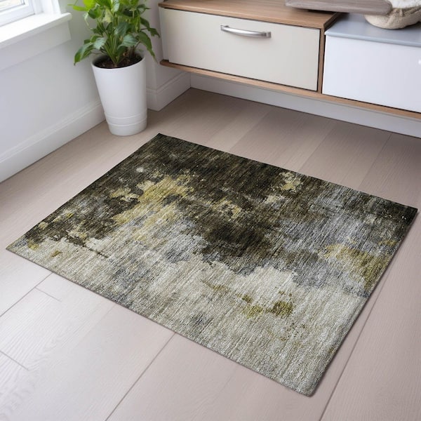 Mayfield Premium Machine Washable Abstract AMF1072 Brown 2 ft. x 3 ft. Area Rug