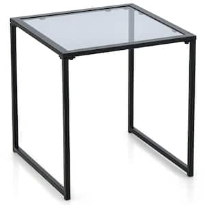 17'' Outdoor Side Table Patio Tempered Glass End Coffee Table for Porch Garden