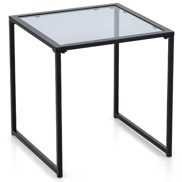 Costway 17'' Outdoor Side Table Patio Tempered Glass End Coffee Table for Porch Garden