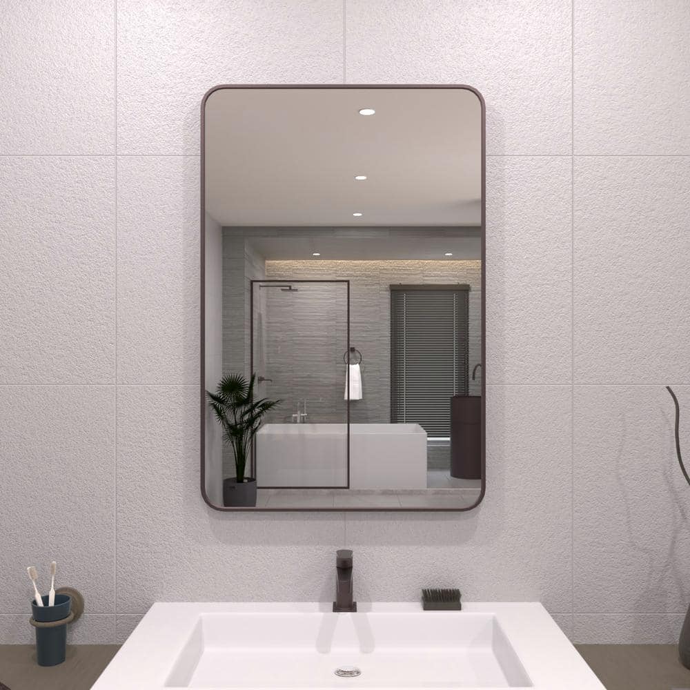 TaiMei 24 in. W x 36 in. H Rectangular Framed Wall Bathroom Vanity Mirror in Oil Rubbed Bronze ...