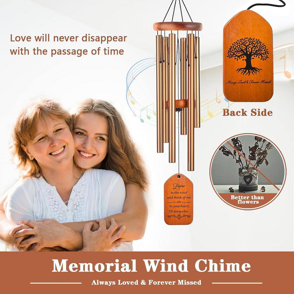 30" Gold and Pine Wood Memorial Wind Chimes with Inscription