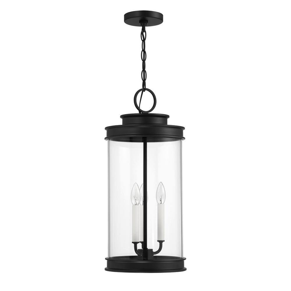 Matte Black Glass 3-Light Outdoor Pendant