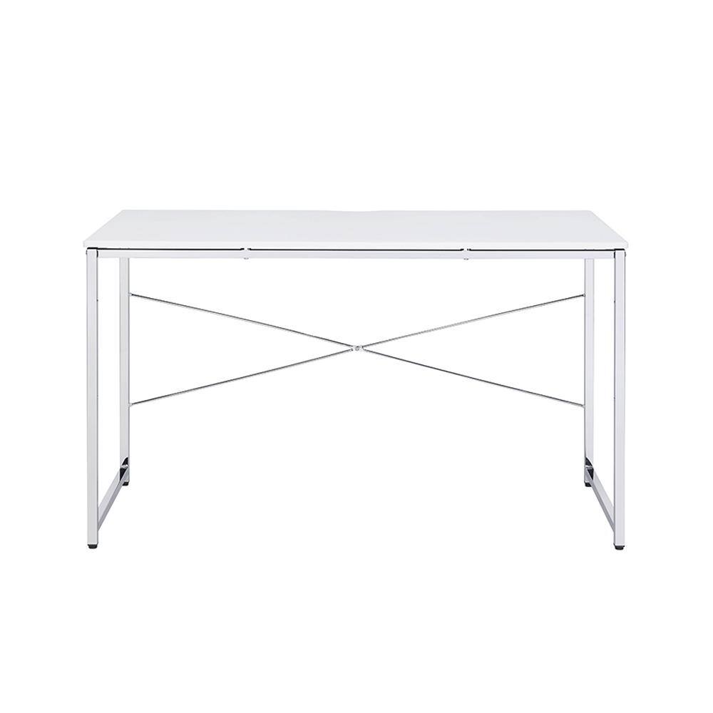 White and Chrome 47" Modern Writing Desk with Drawer