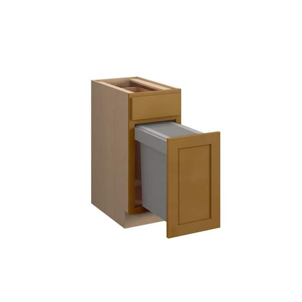 Aberdeen Recessed 18 in. W x 34.5 in. H x 24 in. D in Caramel Plywood Assembled Pullout w/Soft Close Trash Can