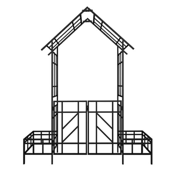 97.24 in. with Adjustable Width Decorate Metal Garden Trellis Arch with Square Arch Design, Climbing Rose Outdoor Black