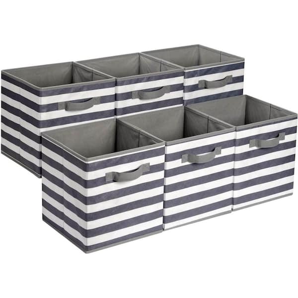 11 in. H x 10.5 in. W x 10.5 in. D White/ Light Grey Stripe Cube Storage Bin,Pack of 6