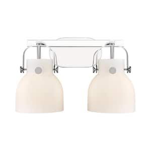 Pilaster II Bell 17 in. 2-Light Polished Chrome Vanity Light with Glass Shade