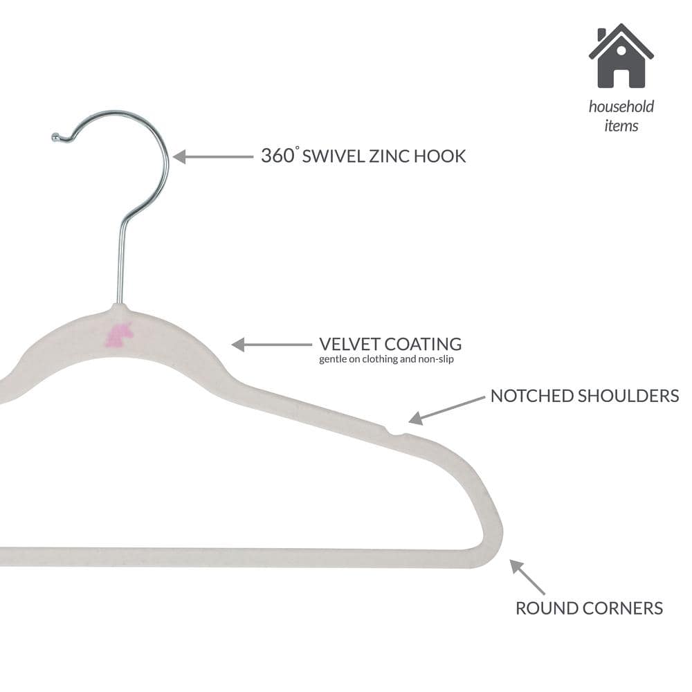 White Velvet Non-Slip Kids Hangers, Set of 25