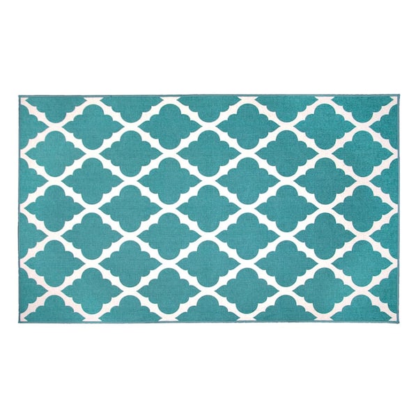 My Magic Carpet Moroccan Trellis Teal 3, Washable Accent Rugs