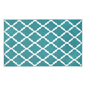 Moroccan Trellis Teal 3 ft. x 5 ft. Machine Washable Accent Rug