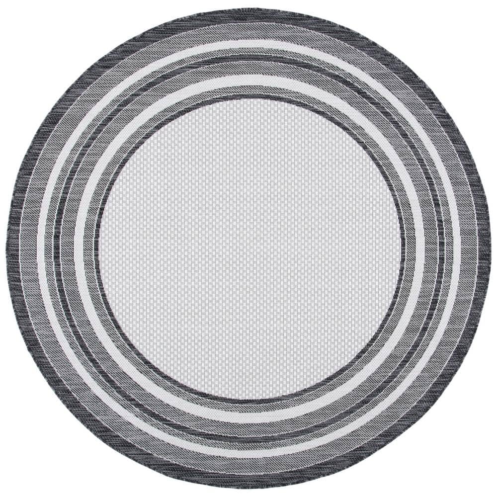 Courtyard Ivory/Black 4 ft. x 4 ft. Solid Color Striped Indoor/Outdoor Round Area Rug price history on PriceWatchPro