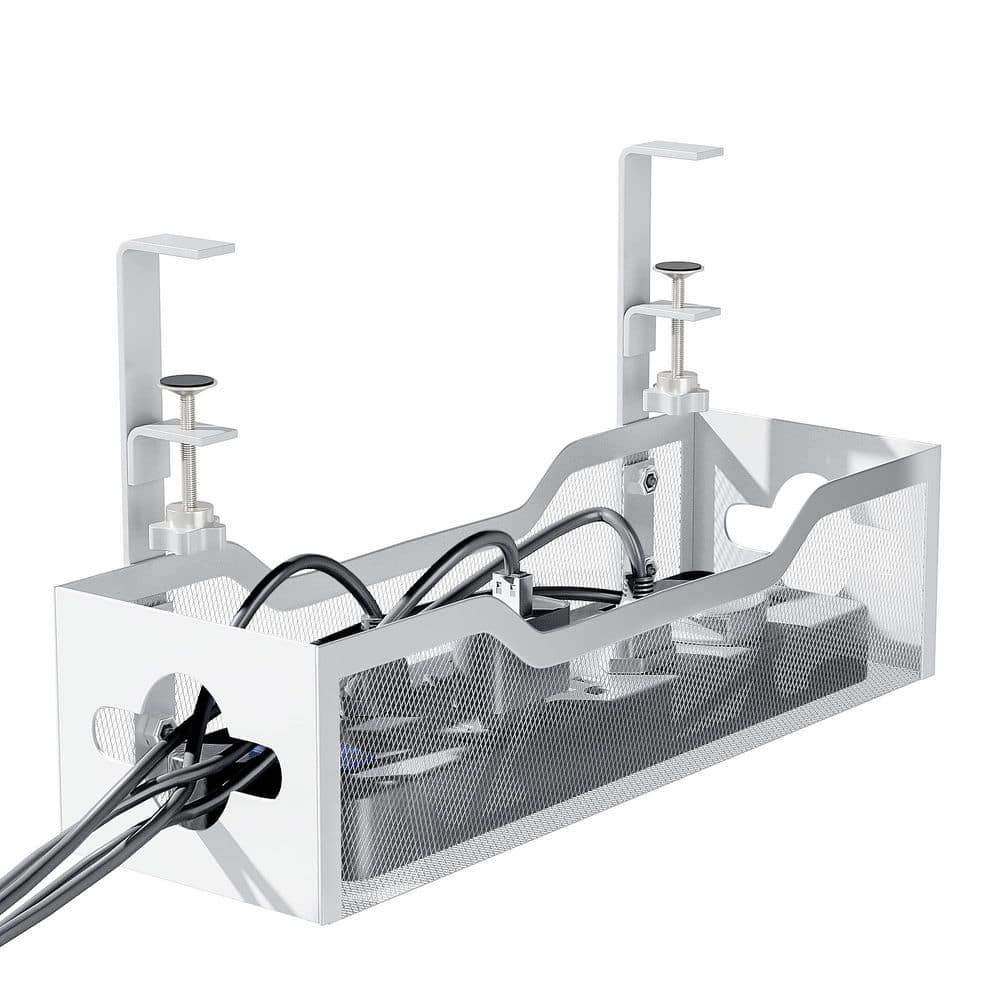 Under Desk Cable Management Tray No Damage Installation Cable Organizer White 1 Pack - Thumbnail 2