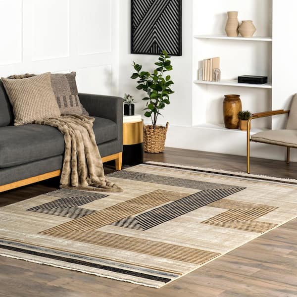 Aline Beige 9 ft. x 13 ft. Contemporary Abstract Area Rug