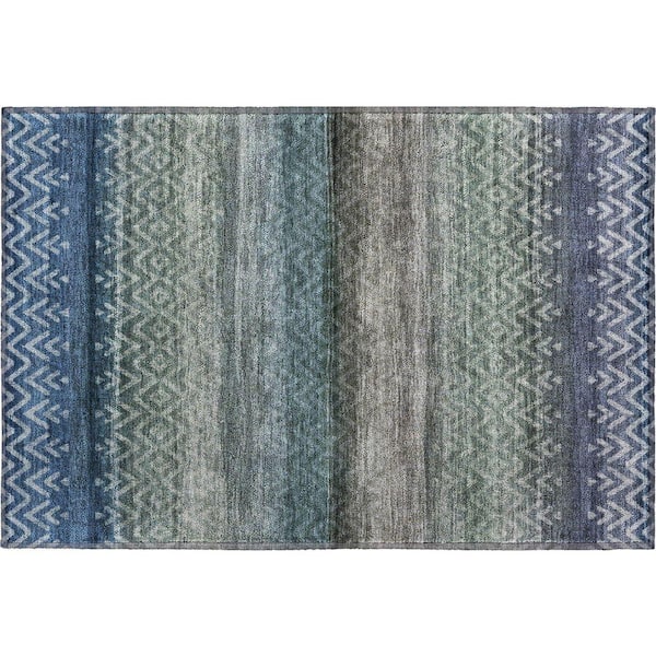 Mayfield Premium Machine Washable Abstract AMF2042 Blue 2 ft. x 3 ft. Accent Rug
