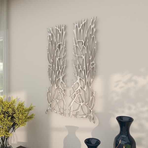 Deco 79 Aluminum Coral Inspired Wall Decor, Set of 2 10W, 34H, Silver