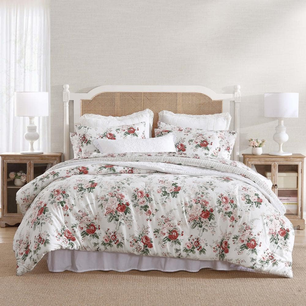 Laura Ashley Ashfield 3-Piece Red Flannel Cotton King Comforter