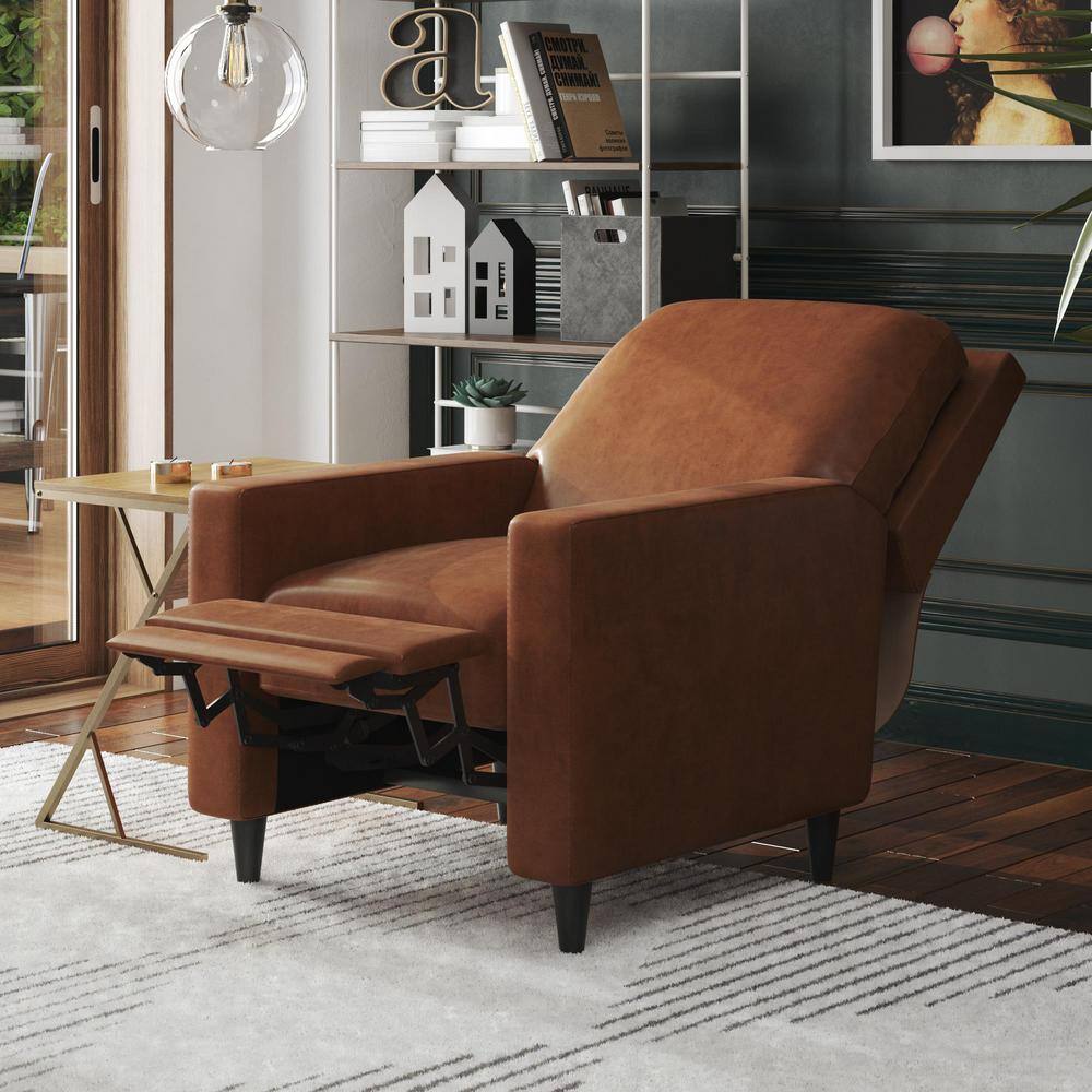 Camel Faux Leather and Velvet Pushback Recliner Accent Chair