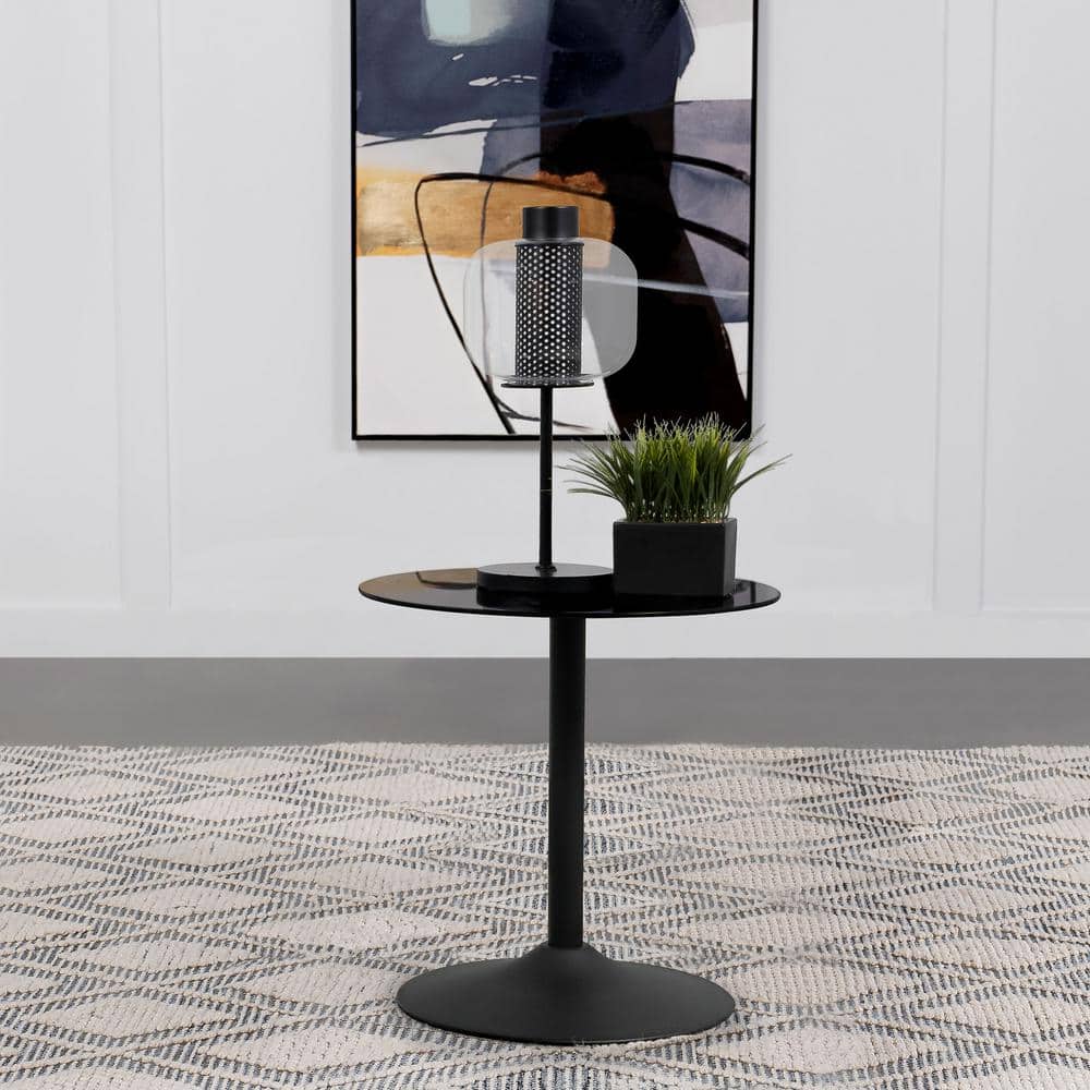 Modern Round Black Metal and Glass End Table