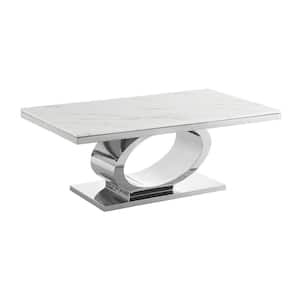 Megan 55 in. White Rectangle Marble Top Coffee Table with Stainless Steel Base