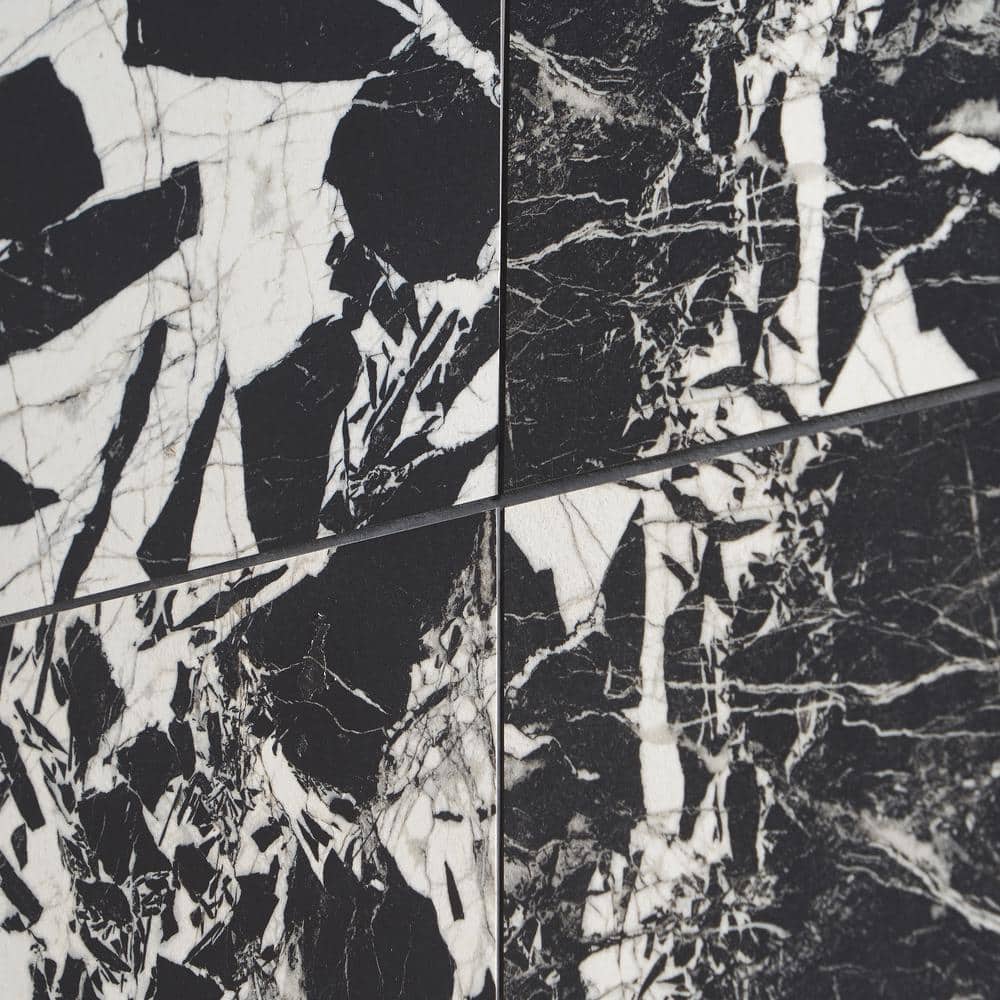 Kasama 30" x 30" Matte Black and White Porcelain Marble Look Tile