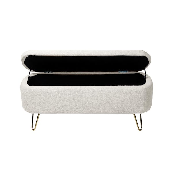 Unbranded 38.97 in. W x 17.72 in. D x 16.54 in. H Ivory White Linen Cabinet with Upholstered Storage Ottoman Bench