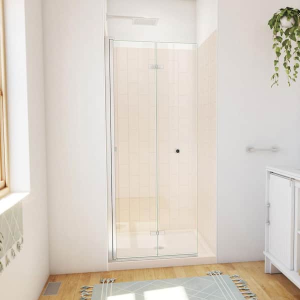 32 in. L x 32 in. W x 76-3/4 in. H Center Drain Alcove Shower Stall Kit in Brushed Nickel