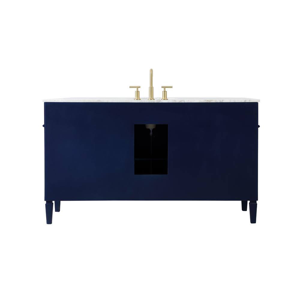 Blue Solid Wood MDF Marble Single Bathroom Vanity with Brushed Gold Hardware